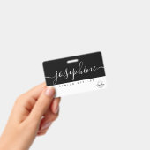 Schwarz-weißer Hübscher Skriptname Personalisiert Ausweis (Handheld)