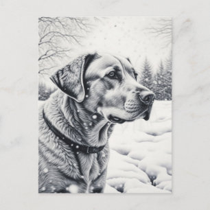 Schwarz-weißer Hund AI-Skizze Winterlandschaft Postkarte