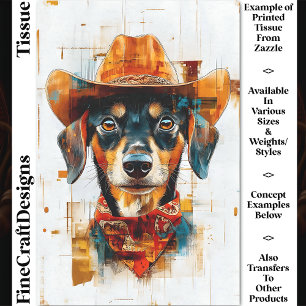 Schwarz-weißer Hund, Cowboyhut DE1 Dekoupage Seidenpapier