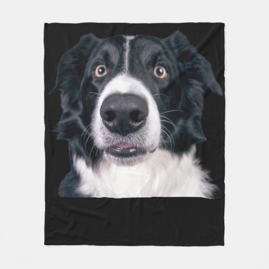 Schwarz-weißer Hundekopf Fleecedecke (Vorderseite)