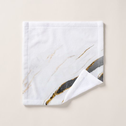 Schwarz-weißer Imitat-Goldfolien-Marmor gemustert Badhandtuch Set (Waschlappen)