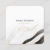 Schwarz-weißer Imitat-Goldfolien-Marmor Quadratische Visitenkarte (Rückseite)