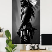 Schwarz-weißer Indianer Monochrome Poster (Heimbüro)