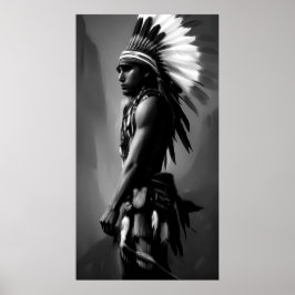 Schwarz-weißer Indianer Monochrome Poster