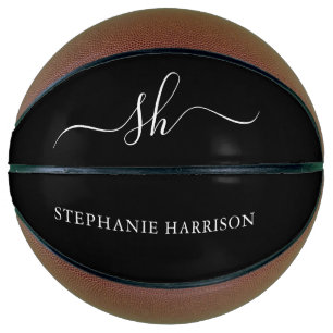 Schwarz Weißer individueller Monogramm-Name Basketball