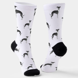 Schwarz-weißer Italienischer Windhund Süßer Hund M Socken