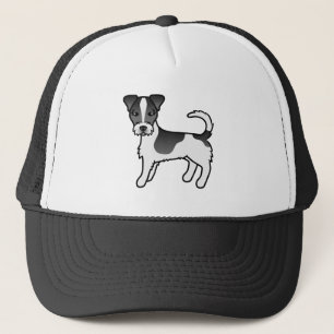 Schwarz-weißer Jack-Russell-Terrier-Hund mit rauem Truckerkappe