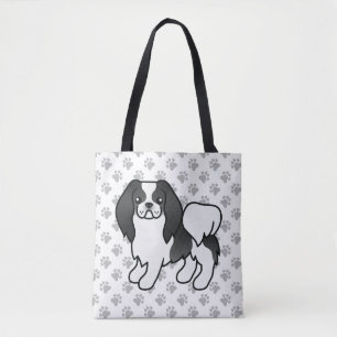 Schwarz-weißer japanischer Chin-Cartoon-Hund & Pfo Tasche