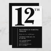 Schwarz-weißer Junge Einladung zum 12. Geburtstag  (Vorne/Hinten)