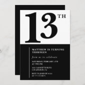 Schwarz-weißer Junge Einladung zum 13. Geburtstag (Vorne/Hinten)