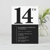 Schwarz-weißer Junge Einladung zum 14. Geburtstag (Stehend Vorderseite)