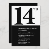 Schwarz-weißer Junge Einladung zum 14. Geburtstag (Vorne/Hinten)