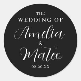 Schwarz-weißer kalligrafischer Hochzeitssender Ums Runder Aufkleber