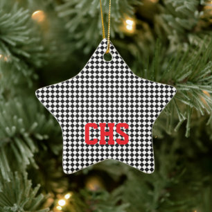 Schwarz-weißer Karo ALLE STAR INITIALS Red School Keramik Ornament