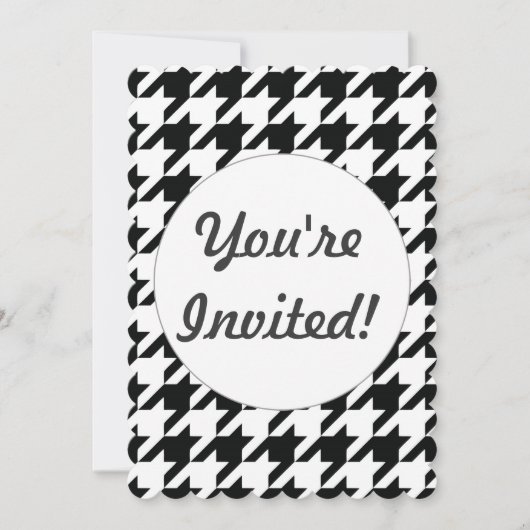 Schwarz-weißer Karo des klassischen Hahnentrittmus Einladung (Vorderseite)