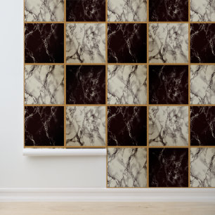 Schwarz-weißer Karo Marble Tapete