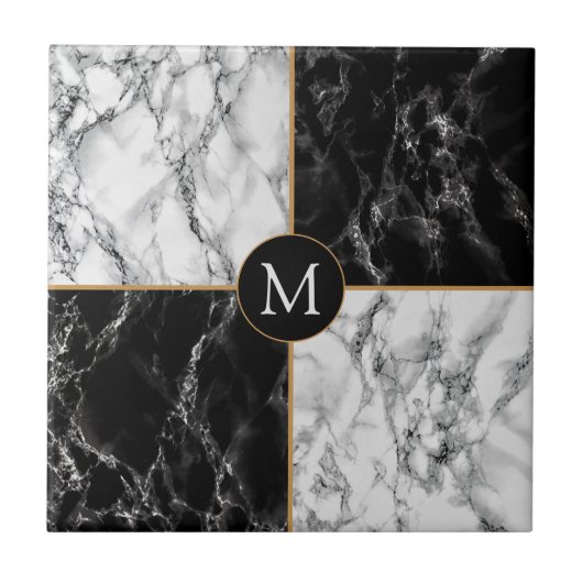 Schwarz-weißer Karo - Marmormonogramm-Keramik Fliese (Vorderseite)