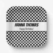 Schwarz-weißer Karo Muster Racing Thema Geburtstag Pappteller (Vorderseite)