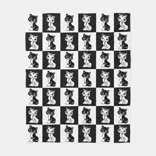 Schwarz-weißer Katzenmonogramm-Block Fleecedecke (Vorderseite)