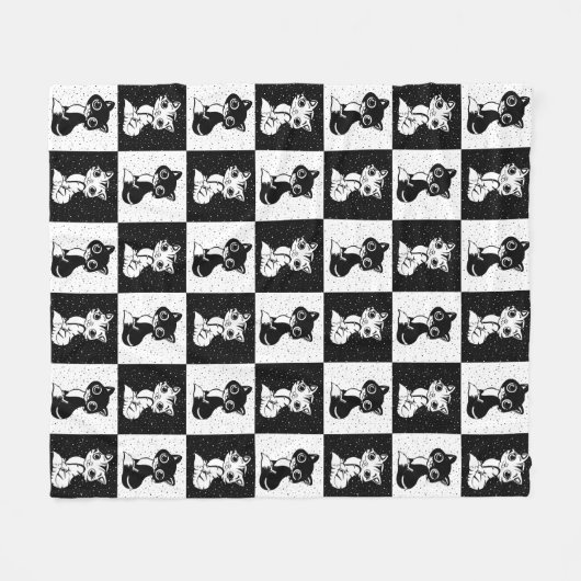 Schwarz-weißer Katzenmonogramm-Block Fleecedecke (Vorderseite (Horizontal))