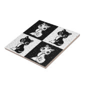 Schwarz-weißer Katzenmonogramm-Block Fliese (Seite)