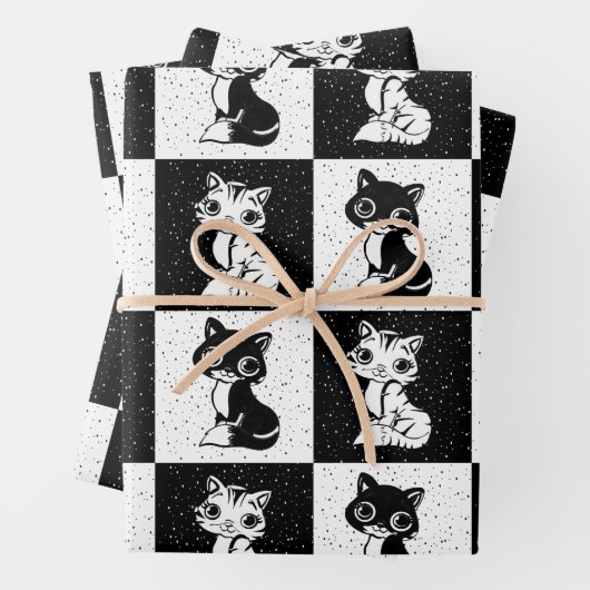 Schwarz-weißer Katzenmonogramm-Block Geschenkpapier Set (Beispiel)