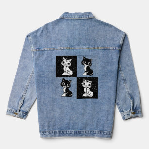 Schwarz-weißer Katzenmonogramm-Block Jeansjacke