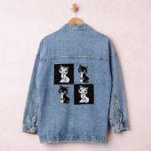 Schwarz-weißer Katzenmonogramm-Block Jeansjacke (Hangar)