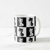 Schwarz-weißer Katzenmonogramm-Block Kaffeetasse (VorderseiteRechts)