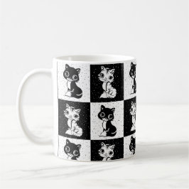 Schwarz-weißer Katzenmonogramm-Block Kaffeetasse