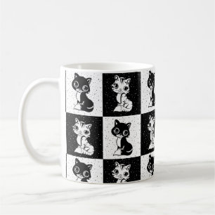 Schwarz-weißer Katzenmonogramm-Block Kaffeetasse