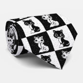 Schwarz-weißer Katzenmonogramm-Block Krawatte (Gerollt)