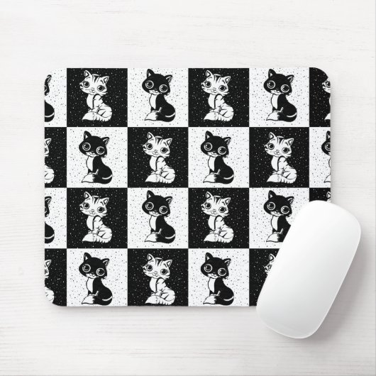 Schwarz-weißer Katzenmonogramm-Block Mousepad (Mit Mouse)