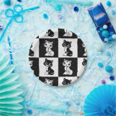 Schwarz-weißer Katzenmonogramm-Block Pappteller (Party)