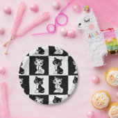 Schwarz-weißer Katzenmonogramm-Block Pappteller (Party)
