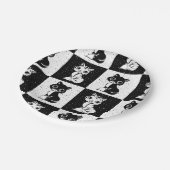 Schwarz-weißer Katzenmonogramm-Block Pappteller (Schrägansicht)