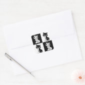 Schwarz-weißer Katzenmonogramm-Block Quadratischer Aufkleber (Umschlag)