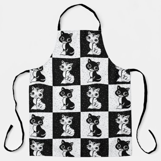 Schwarz-weißer Katzenmonogramm-Block Schürze (Vorderseite)