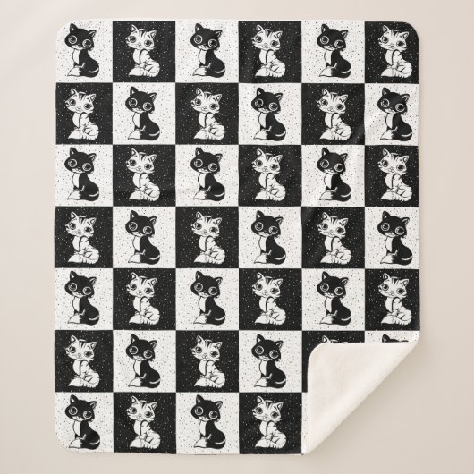 Schwarz-weißer Katzenmonogramm-Block Sherpadecke (Vorderseite)