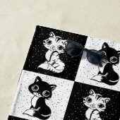 Schwarz-weißer Katzenmonogramm-Block Strandtuch (Beispiel)