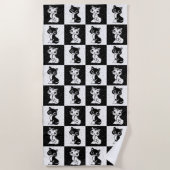 Schwarz-weißer Katzenmonogramm-Block Strandtuch (Vorderseite)