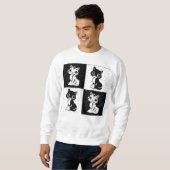 Schwarz-weißer Katzenmonogramm-Block Sweatshirt (Vorne ganz)