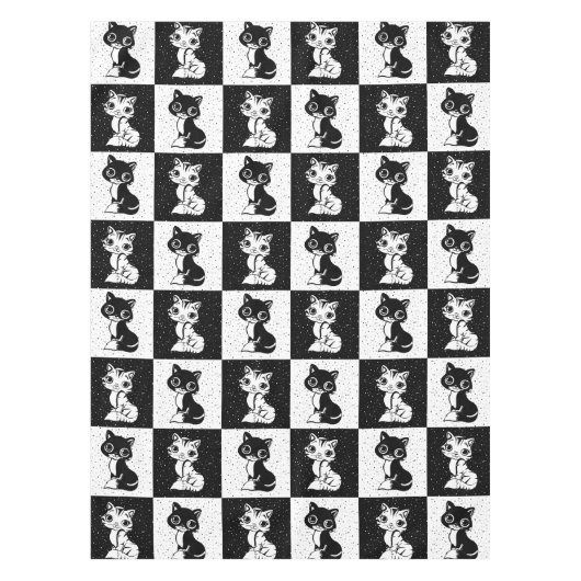 Schwarz-weißer Katzenmonogramm-Block Tischdecke (Vorderseite)