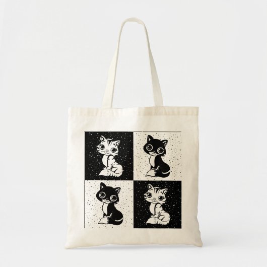 Schwarz-weißer Katzenmonogramm-Block Tragetasche (Vorne)