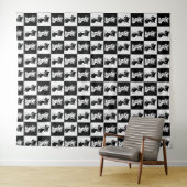 Schwarz-weißer Katzenmonogramm-Block Wandteppich (Beispiel (Horizontal))