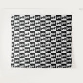 Schwarz-weißer Katzenmonogramm-Block Wandteppich (Vorderseite (Horizontal))
