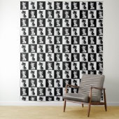 Schwarz-weißer Katzenmonogramm-Block Wandteppich (Beispiel)
