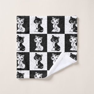 Schwarz-weißer Katzenmonogramm-Block Waschlappen