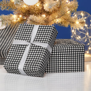 Schwarz-weißer klassischer Gingham-Weihnachts-Karo Geschenkpapier