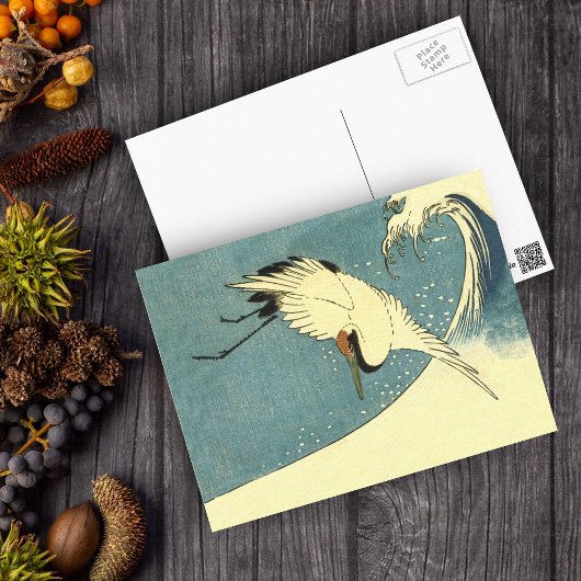 Schwarz-weißer Kranvogel, der über die Ozeanwelle  Postkarte